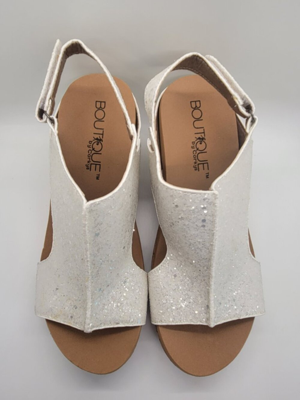 Corkys Carley Women 7 White Glitter Wedge Sandals Studded Platform Espadrille - Picture 8 of 14